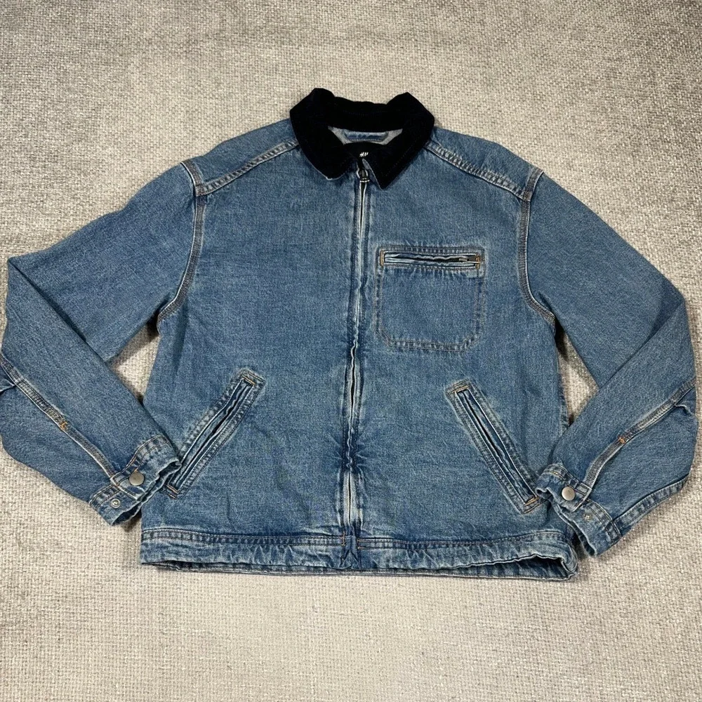 HM Denim Jacket Mens Small Blue Jean Workwear Corduroy Collar